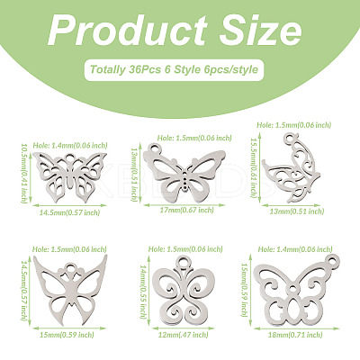 36Pcs 6 Style 201 Stainless Steel Pendants STAS-PJ0001-29-1