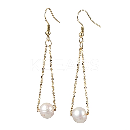 Natural Cultured Freshwater Pearl Beads with Brass Dangle Earrings X-EJEW-JE05757-1