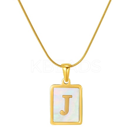 Stainless Steel Snake Bone Chain Alphabet Necklace with Shell Pendant WD3660-10-1