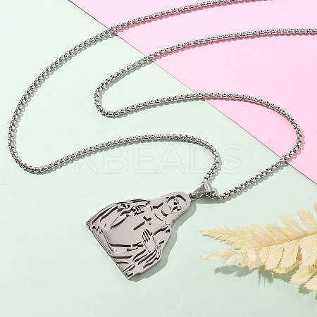 201 Stainless Steel Religion Pendant Necklaces NJEW-Z058-05P-1