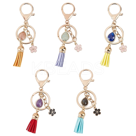 5Pcs 5 Styles Natural Gemstone Nuggets Bead Tassel Pendant Keychain KEYC-NB0001-51-1