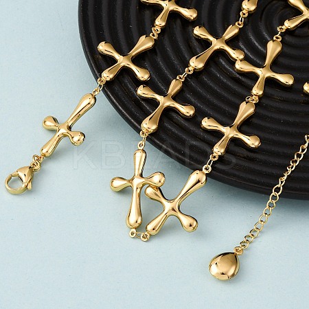 304 Stainless Steel Cross Link Chain Necklaces for Women NJEW-G178-03G-02-1