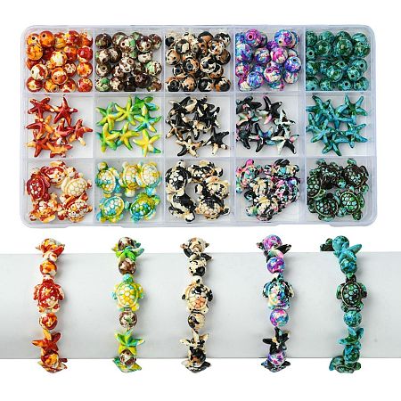 DIY Ocean Theme Synthetic Turquoise Beaded Stretch Bracelet Making Kit DIY-FS0005-56-1