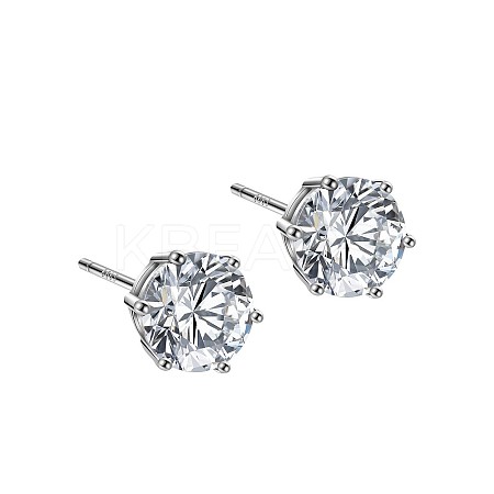 Rhodium Plated 999 Fine Silver Cubic Zirconia Stud Earrings for Women LS-EJEW-S215-20P-1