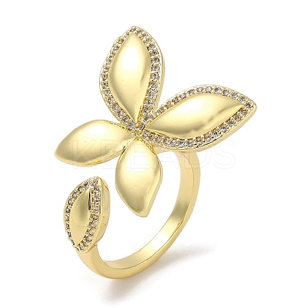Rack Plating Brass Micro Pave Cubic Zirconia Cuff Finger Rings for Women RJEW-C114-15E-G-1