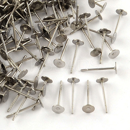 Tarnish Resistant 304 Stainless Steel Flat Round Blank Peg Stud Earring Settings STAS-R073-07-1