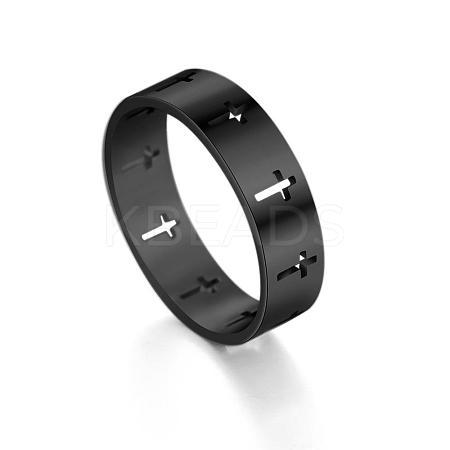 Stainless Steel Cross Finger Ring RELI-PW0001-003F-EB-1