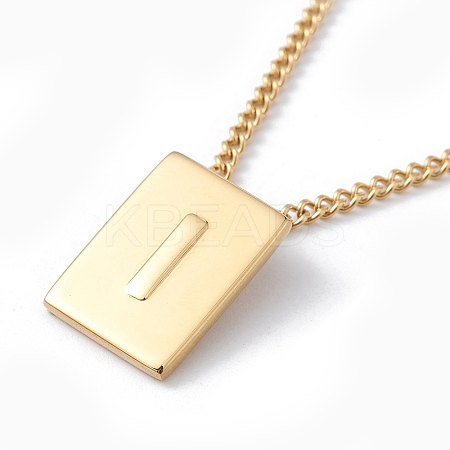 Stainless Steel Initial Letter Rectangle Pendant Necklace for Men Women LS-NJEW-E090-01G-09-1