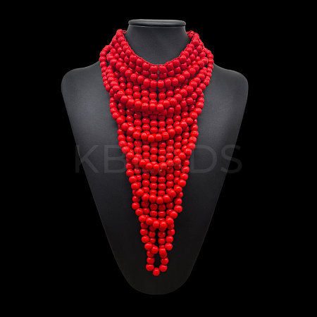 Round Wood Beaded  Multi Layered Bib Necklaces for Women FS-WG9E278-03-1