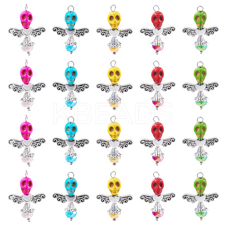 Skull Angel Synthetic Turquoise & Glass Pendants PALLOY-TAC0115-1