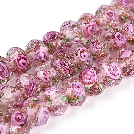 Handmade Gold Sand Lampwork Beads Strands LAMP-R141-8mm-11-1