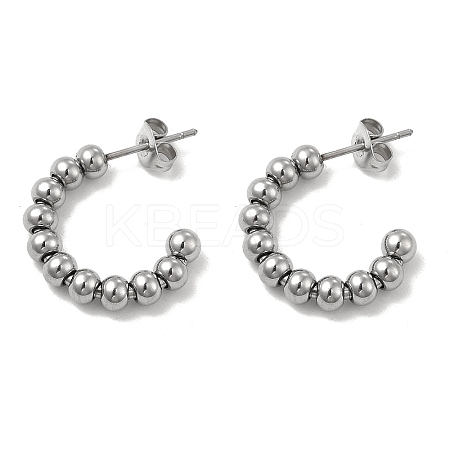 Non-Tarnish 304 Stainless Steel Round Beaded C-shape Stud Earring STAS-P319-37P-1