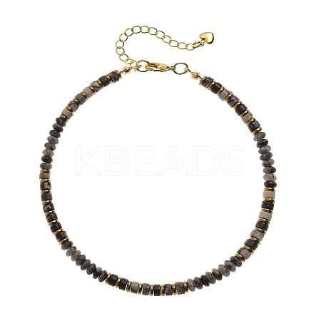Bohemian Style Natural Labradorite & Brass Rondelle Disc Heishi Beaded Anklets FS-WG8FF45-06-1