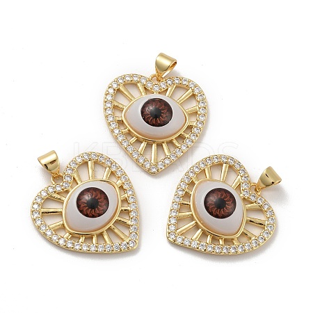 Heart with Eye Brass Micro Pave Clear Cubic Zirconia Pendants KK-G419-07G-03-1