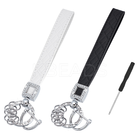 2 Sets 2 Colors Alloy with PU Leather Keychains KEYC-PH0002-14A-1