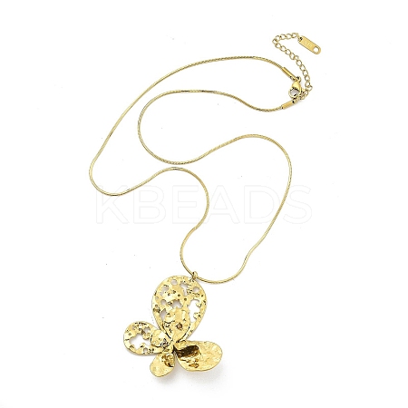 304 Stainless Steel Hollow Butterfly Pendant Round Snake Chain Necklaces for Women NJEW-S008-01G-1