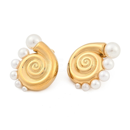 304 Stainless Steel Shell Shape Stud Earrings for Women EJEW-A116-02G-1