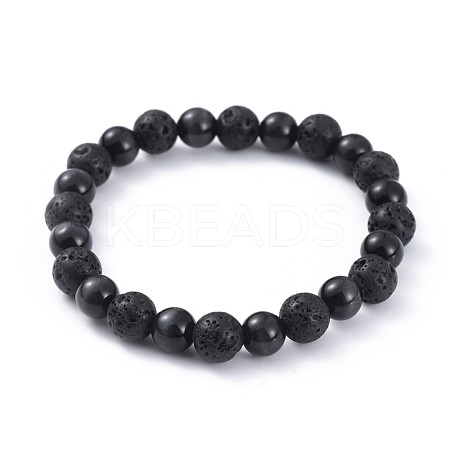 Natural Lava Rock Stretch Bracelets BJEW-JB04506-03-1