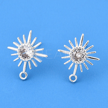 Brass Micro Clear Cubic Zirconia Stud Earring Findings KK-WH0065-18S-1