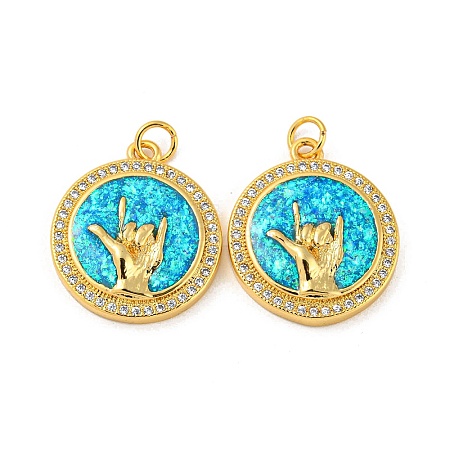 Brass Micro Pave Cubic Zirconia with Synthetic Opal Pendants KK-D096-05A-03-1