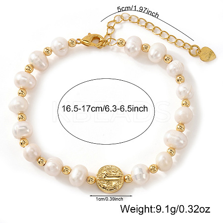Natural Pearl and Gold Bead Women's Bracelets with Flat Round with Saint Charms QK8220-5-1