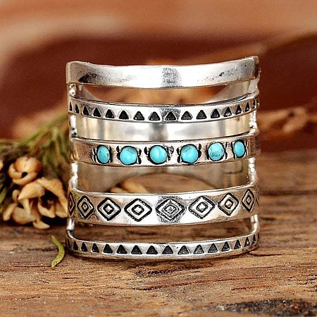 Alloy with Synthetic Turquoise Finger Rings FS-WG0500F-01-1