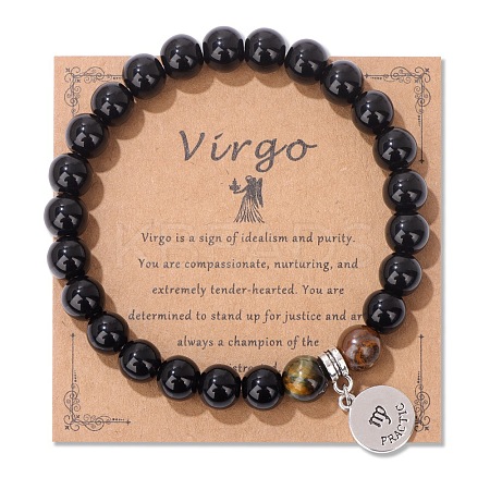 Natural Tiger Eye & Agate Beaded Stretch Bracelets PW-WG52B58-07-1