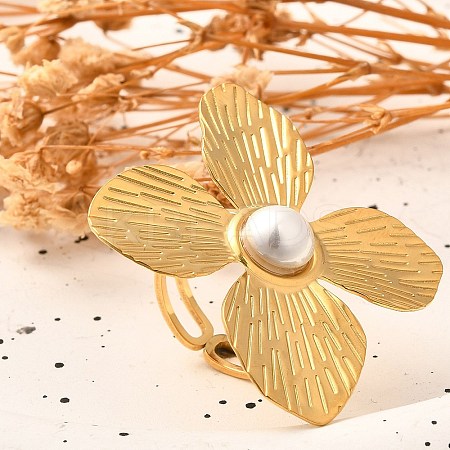 Flower Stainless Steel Open Cuff Ring for Women LS-RJEW-R006-02G-1
