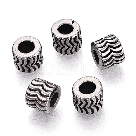 304 Stainless Steel Textured European Style Large Hole Beads STAS-T072-98AS-1