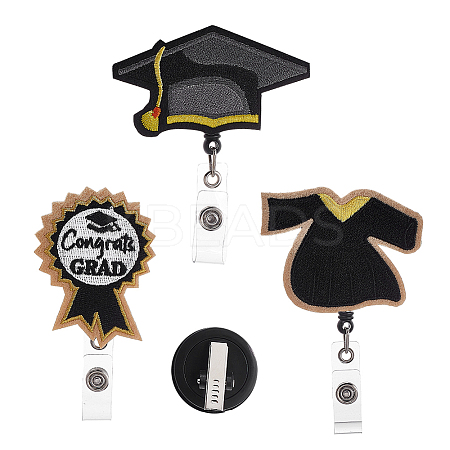 3Pcs 3 Style Graduation Theme Felt Plastic Retractable Badge Reel JEWB-UN0001-02-1