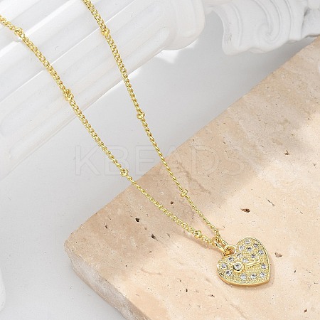 Brass Micro Pave Clear Cubic Zirconia Heart with Key Pendant Necklaces for Women NJEW-M088-02G-01-1