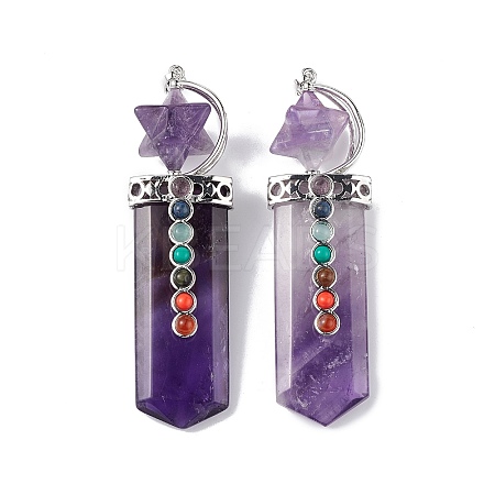 Chakra Themed Natural Amethyst Big Pendants G-L524-12P-04-1