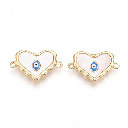 Brass Pave Natural Shell Heart Connector Charms KK-N258-08G-1