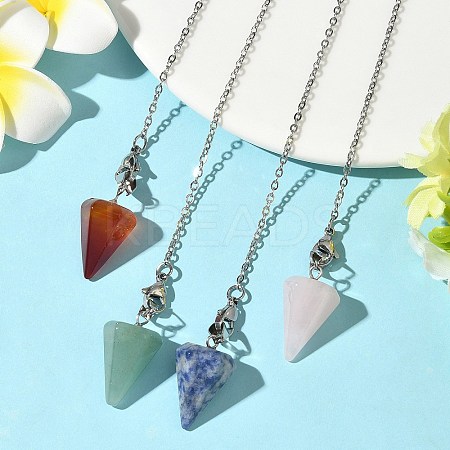 Cone Natural Red Agate & Blue Spot Jasper & Rose Quartz & Green Aventurine Pointed Dowsing Pendulums HJEW-JM04048-1