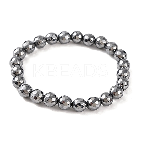 Faceted Round Terahertz Stone Beaded Stretch Bracelets for Women Men BJEW-H590-04A-02-1