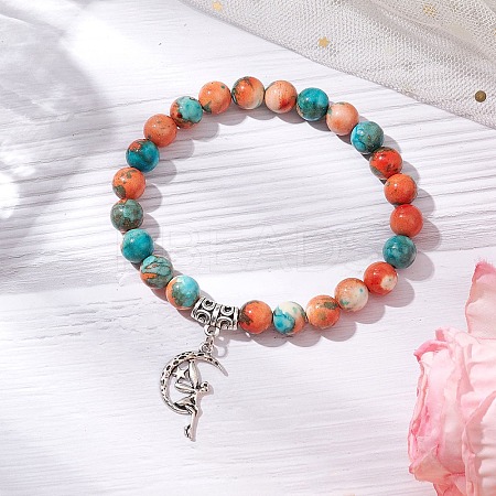 Synthetic Ocean White Jade Round Beaded Charm Bracelets for Women BJEW-JB11372-1
