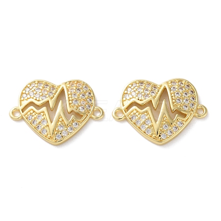Rack Plating Brass Cubic Zirconia Heart Connector Charms KK-C084-08B-G-1
