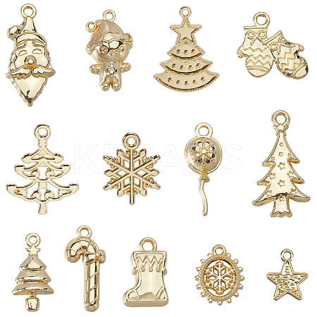 52Pcs 13 Styles Christmas Theme Zinc Alloy Pendants FIND-SC0012-62-1
