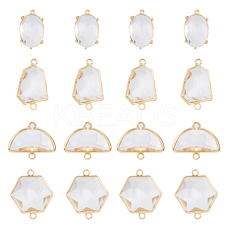 HOBBIESAY 16Pcs 4 Styles Glass Connector Charms GLAA-HY0001-10-1