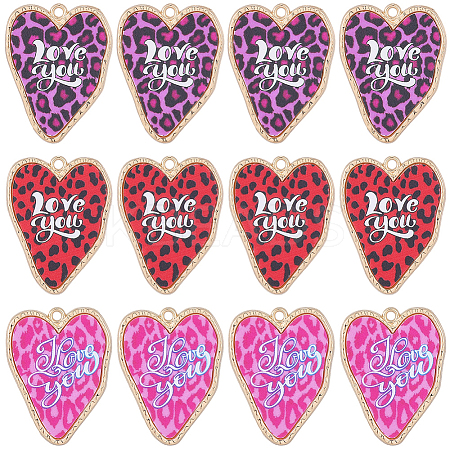 12Pcs 3 Colors Leopard Print Alloy with Acrylic Pendants FIND-SC0021-91-1
