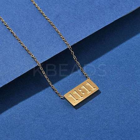 304 Stainless Steel 11:11 Number Rectangle Pendant Necklace with Cable Chains for Women NJEW-NH0001-04G-1