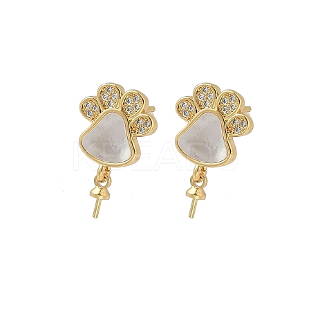 Brass Micro Pave Cubic Zirconia with Shell Stud Earring Findings KK-Z115-02G-1