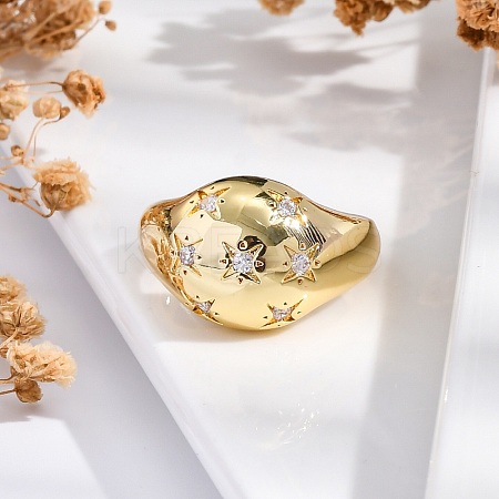Rack Plating Brass Micro Pave Clear Cubic Zirconia Cuff Finger Rings for Women RJEW-M028-22G-02-1