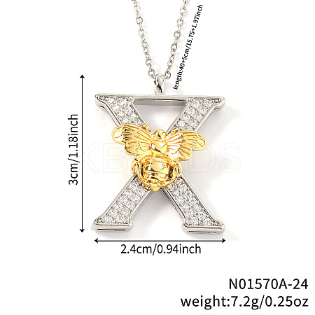 Brass Micro Pave Clear Cubic Zirconia Bee Initial Pendant Necklaces FS-WGF5E80-24-1