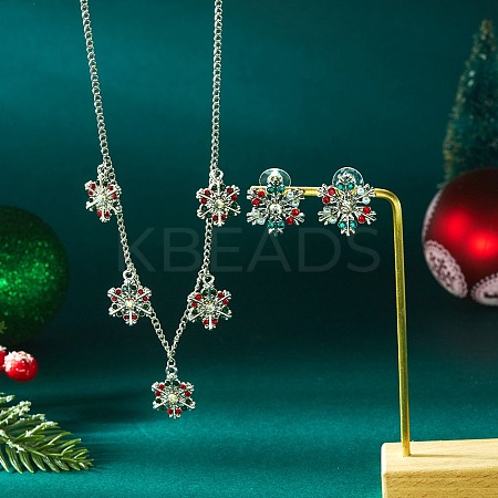 Alloy Rhinestone Snowflake Pendant Necklace & Stud Earrings Set for Women FS-WGDD9A4-08-1