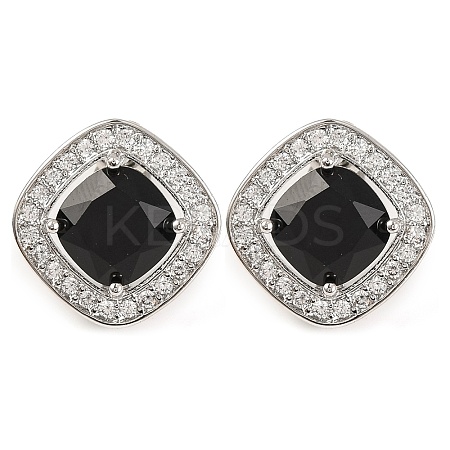 Cubic Zirconia Rhombus Stud Earrings EJEW-I304-15P-02-1