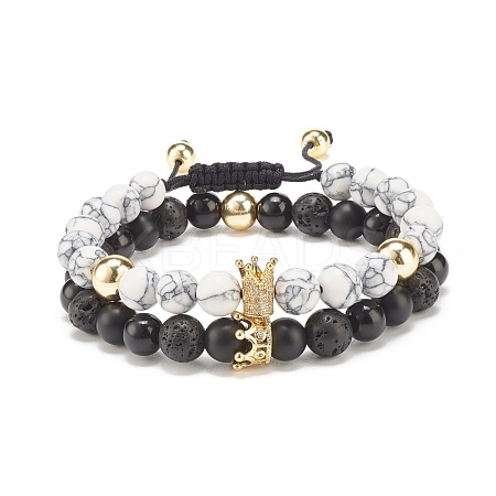 2Pcs 2 Style Cubic Zirconia Braided Bead Bracelet BJEW-JB08050-02-1