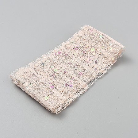 Polyester Flower Lace Ribbons with Paillettes OCOR-WH20048-04E-1