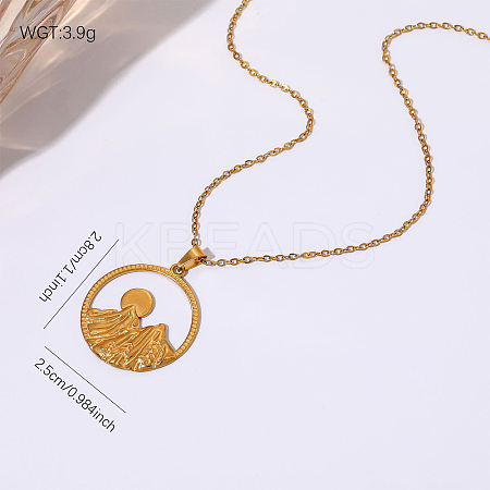 304 Stainless Steel Textured Geometric Pendant Necklaces for Women WG5062C-02-1