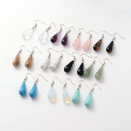 Teardrop Platinum Tone Brass Natural & Synthetic Mixed Stone Dangle Earrings EJEW-M058-M-1